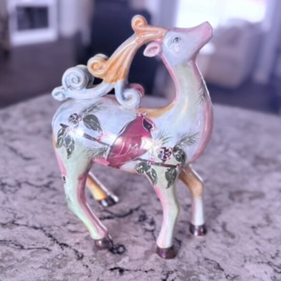 Hand Painted Lusterware Reindeer Figurines: Iridescent Christmas Transferware - Picture 8 of 10